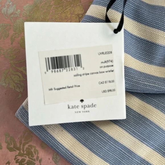 NWT Kate Spade Blue and Cream Striped Clutch - Picture 2 of 5